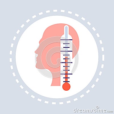 Thermometer high temperature human head profile icon healthcare medical service logo medicine and health symbol flat Vector Illustration