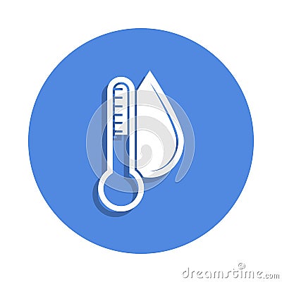 thermometer and humidity icon in badge style. One of weather collection icon can be used for UI, UX Stock Photo