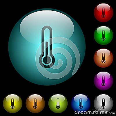 Thermometer icons in color illuminated glass buttons Stock Photo