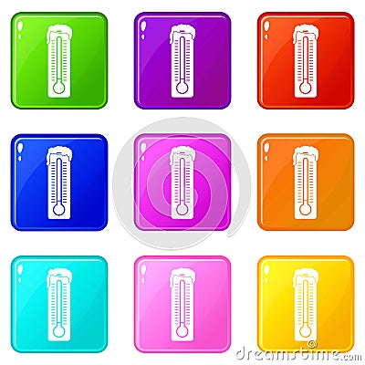 Thermometer icons 9 set Vector Illustration
