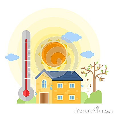 Thermometer Indicating Hot Weather and Summer House vector design Vector Illustration