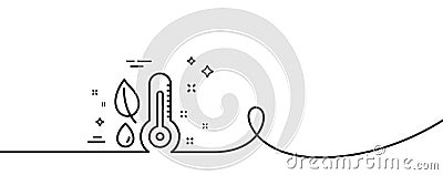 Thermometer line icon. Humidity and leaf sign. Continuous line with curl. Vector Vector Illustration