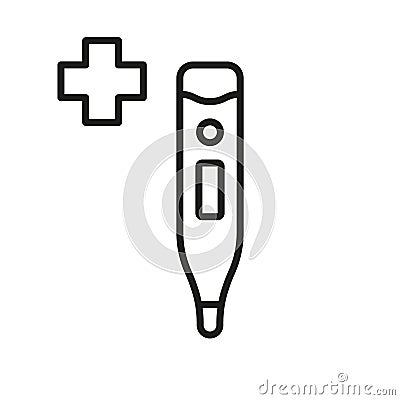 Thermometer Line Icon. Medical Tool for Temperature Control Pictogram. Celsius, Fahrenheit Electronic Thermometer Vector Illustration