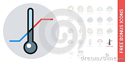 Thermometer with minimum and maximum temperature icon for weather forecast application or widget. Simple color version Vector Illustration