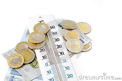 Thermometer and money isolated on white background Stock Photo