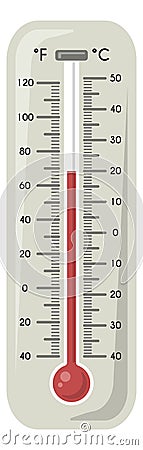 Thermometer with red temperature indicator. Hot weather symbol Vector Illustration