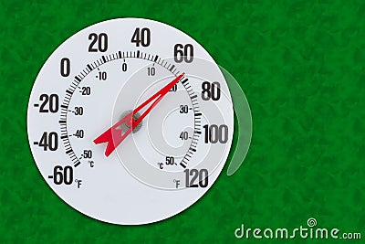 Thermometer at seventy degrees Fahrenheit for your summer or spring message Stock Photo