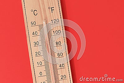 Thermometer showing 40 degrees Celsius or 104 degrees Fahrenheit during summer heat wave Stock Photo