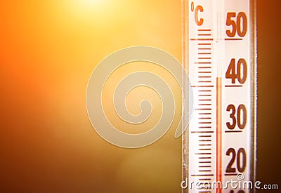 Thermometer showing for high temperature Stock Photo