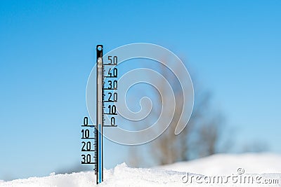 Thermometer shows zero temperatures Stock Photo