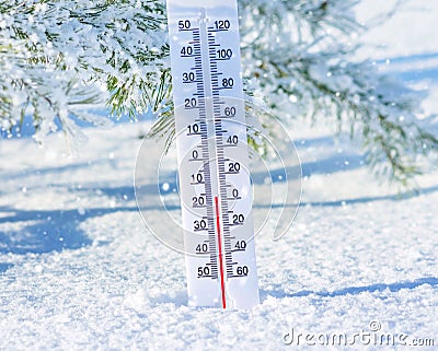 Thermometer in the snow Stock Photo