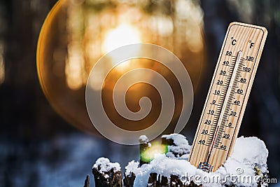 Thermometer with sub-zero temperatures Stock Photo