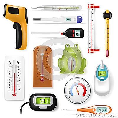 Thermometer vector tempering measurement celsius fahrenheit scale cold hot degree weather illustration set of Vector Illustration