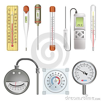 Thermometers for atmosphere and human body illustrations set Vector Illustration