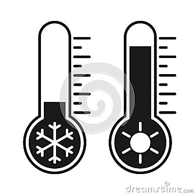 Thermometers with high and low temperatures graphic icons Cartoon Illustration