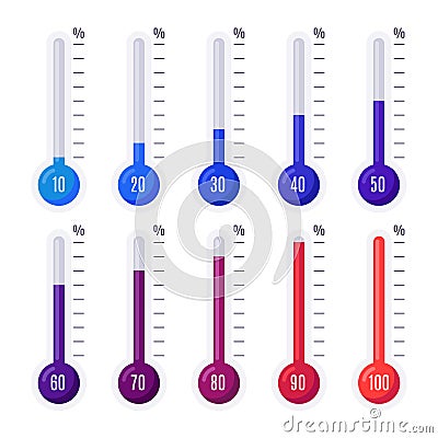 Thermometers with different temperatures. Goal measurement infographic thermometer Vector Illustration