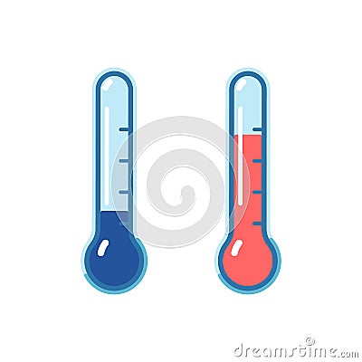 Thermometers with high and low temperature. Thermometers with high and low temperature. Hot, cold Vector Illustration