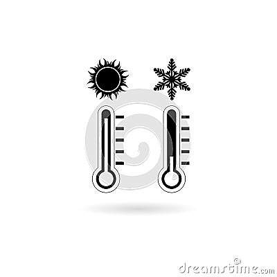 Thermometers with high and low temperature. Hot, cold. Stock Photo