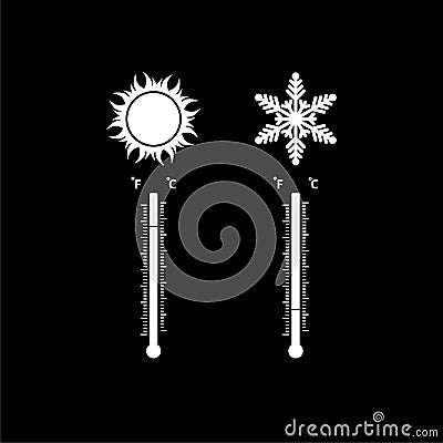 Thermometers with high and low temperature isolated on black background Stock Photo