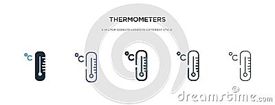 Thermometers icon in different style vector illustration. two colored and black thermometers vector icons designed in filled, Vector Illustration