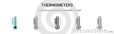 Thermometers icon in filled, thin line, outline and stroke style. Vector illustration of two colored and black thermometers vector Vector Illustration