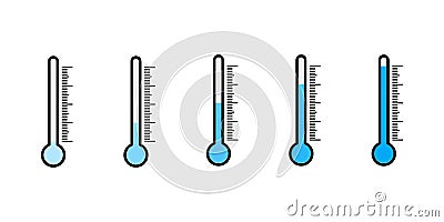 Thermometers measuring cold. Thermometer icon set. Low temperature. Freeze temperature graduation. Vector graphic Vector Illustration