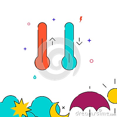 Thermometers, warm, cool filled line icon, simple vector illustration Vector Illustration