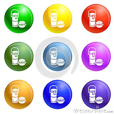 Thermos drink burger lunch icons set vector Vector Illustration