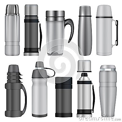 Thermos mockup set, realistic style Vector Illustration