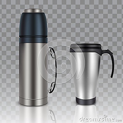 Thermos thermo cup vector realistic mockup set Vector Illustration