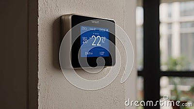 A thermostat that can be controlled remotely and learns user preferences. Stock Photo