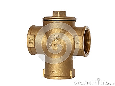 Thermostatic mixing valve is designed to regulate the temperature of the heating medium in the return pipe of heating systems. Stock Photo