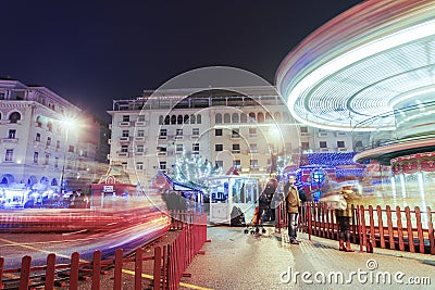 Thessaloniki, Greece Christmas 2018 decorations at Aristotelous square. Editorial Stock Photo