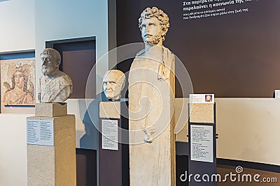 07.13.2022 Thessaloniki, Greece. Herm statue in white marble or stone standing in a hall of the Archeological Museum of Editorial Stock Photo