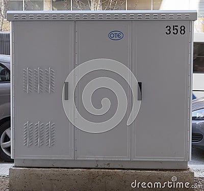 Thessaloniki, Greece installed OTE DSLAM fiber optics cabinet. Editorial Stock Photo