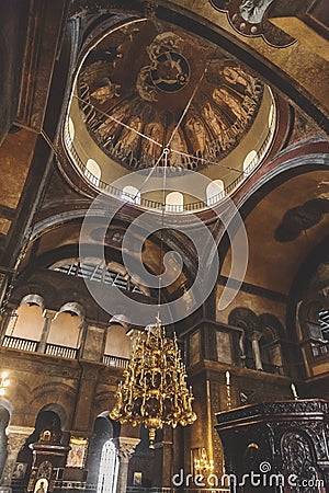 Interior view of the Byzantince chuch of Hagia Sophia or Agias Sofias in Thessaloniki, Greece Editorial Stock Photo