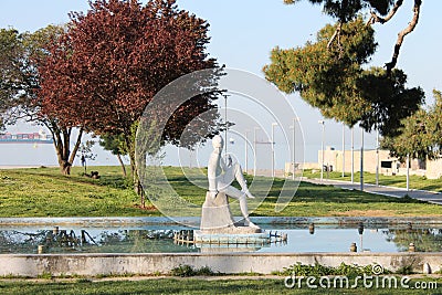 THESSALONIKI, Greece, Ornamental fountain and sculpture of a naked woman in a Thessaloniki park northern Greece Stock Photo