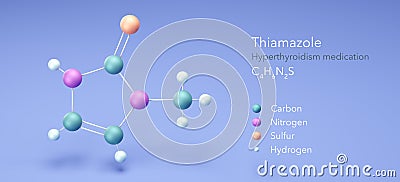 thiamazole molecular structures, Hyperthyroidism medication 3d model, Structural Chemical Formula and Atoms with Color Coding Stock Photo