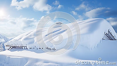 Thick snow blanketed the rooftops in a winter embrace.AI Generated Stock Photo