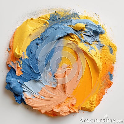 Thick blue-orange and pastel yellow paint Stock Photo