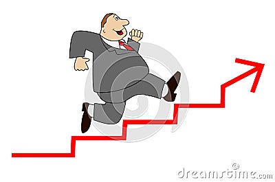 Thick business man hurries upwards on a stair Vector Illustration