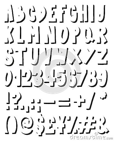 Thick Doodle Handwritten Fill with Shadow Alphabet, Numbers & Signs with Marker Pen Vector Illustration