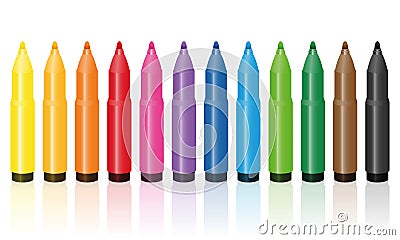 Thick Felt Tip Pens Colorful Set Vector Illustration