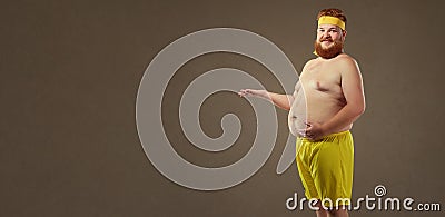 Thick funny man with a big belly . Stock Photo