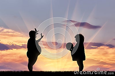 Thick happy children playing ball Stock Photo