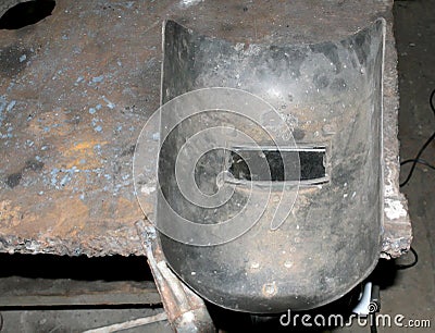 Thick metal welding mask for protecting the eyes Stock Photo