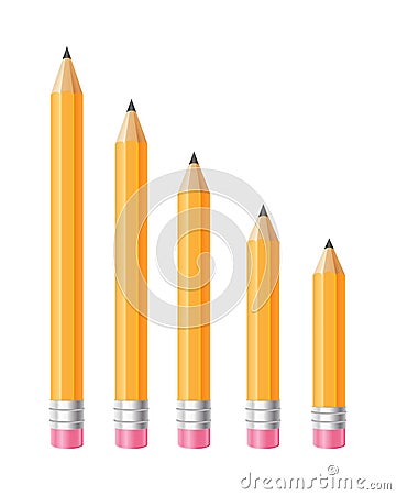 Thick pencil with eraser. Set of different size pencils. Vector Vector Illustration