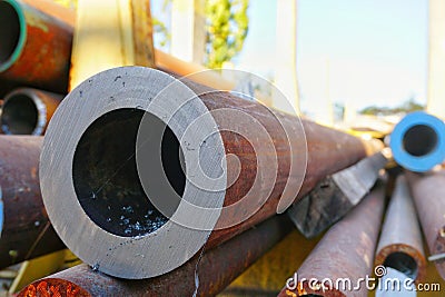 Thick steel tubes Stock Photo
