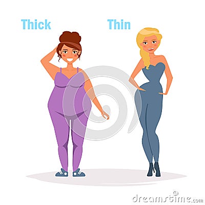 Thick Thin Opposite Antonyms Vector Illustration