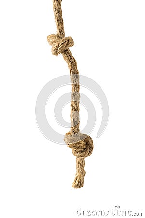 Thick twisted rope with two large knots isolated on a white background Stock Photo